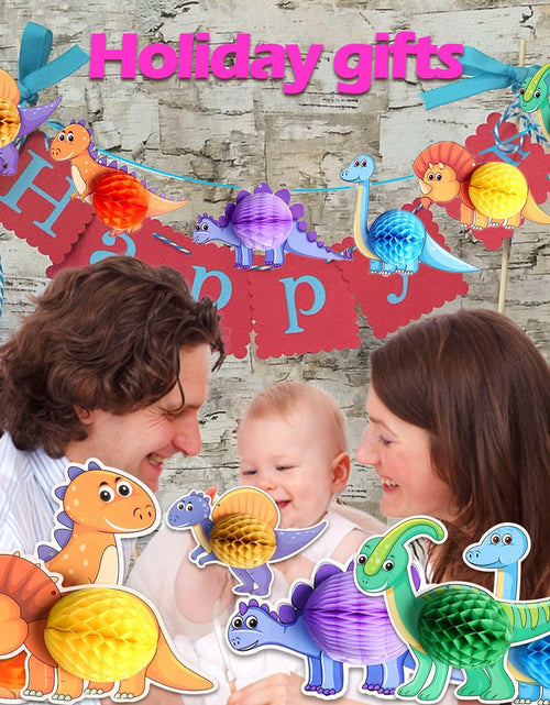 Load image into Gallery viewer, Qquetiee 6 Pcs Dinosaur Birthday Decorations Honeycomb Balls Hanging Swirls
