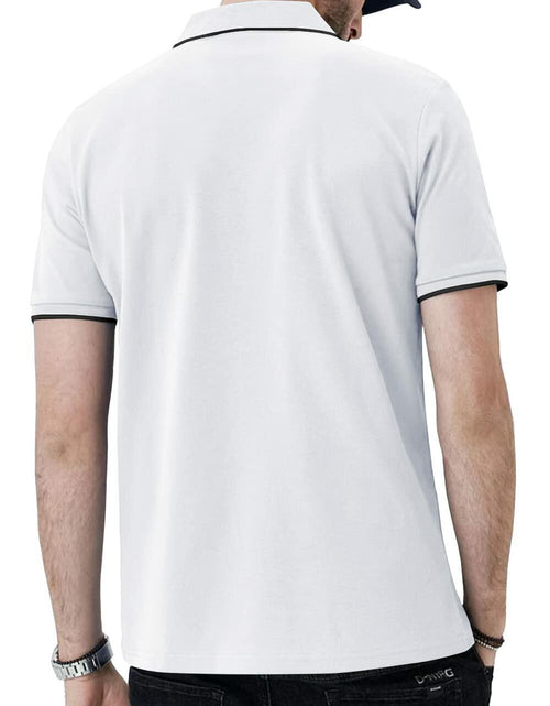 Load image into Gallery viewer, Aiyino Men's Muscle V Neck Polo Shirt Slim Fit Cotton Golf Tee White Size M
