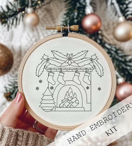 OVLADA Christmas Embroidery Kit DIY Adults&Kids Starter Stamped Pattern White A