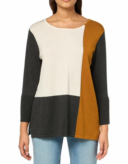 Load image into Gallery viewer, Three Quarters Sleeves Jewel Neck Color Block Sweater Top Multicolor Size L
