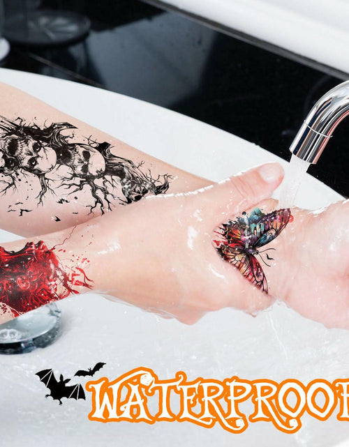 Load image into Gallery viewer, Halloween Temporary Tattoos 36 Sheets Scary Joker Pumpkin Skull Ghost Bats
