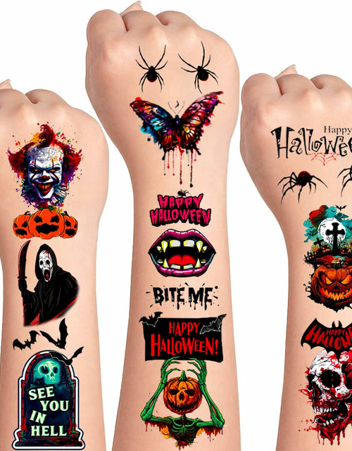 Load image into Gallery viewer, Halloween Temporary Tattoos 36 Sheets Scary Joker Pumpkin Skull Ghost Bats
