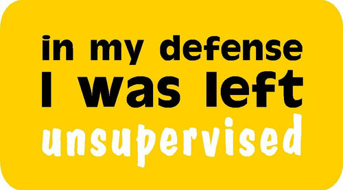 Load image into Gallery viewer, "In My Defense I Was Left Unsupervised" Vinyl Decal Sticker for Car, Lunch Box
