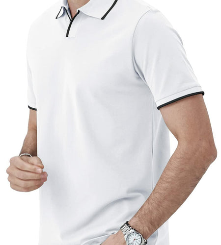 Aiyino Men's Muscle V Neck Polo Shirt Slim Fit Cotton Golf Tee White Size M