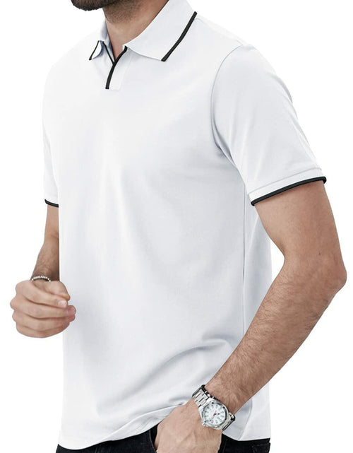 Load image into Gallery viewer, Aiyino Men's Muscle V Neck Polo Shirt Slim Fit Cotton Golf Tee White Size M
