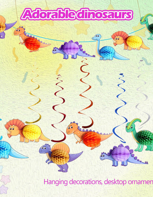 Load image into Gallery viewer, Qquetiee 6 Pcs Dinosaur Birthday Decorations Honeycomb Balls Hanging Swirls
