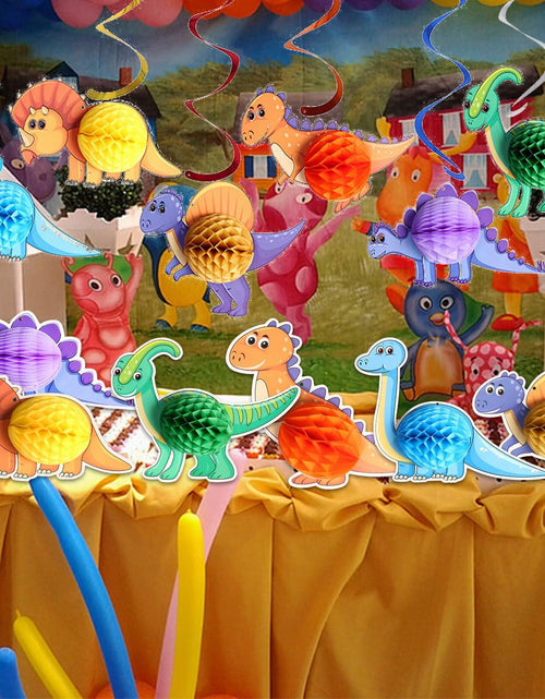 Load image into Gallery viewer, Qquetiee 6 Pcs Dinosaur Birthday Decorations Honeycomb Balls Hanging Swirls
