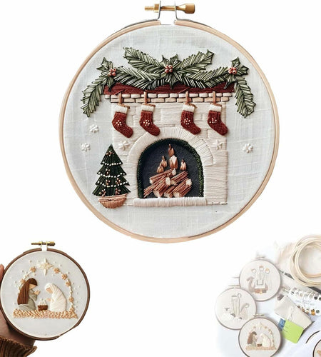 OVLADA Christmas Embroidery Kit DIY Adults&Kids Starter Stamped Pattern White A