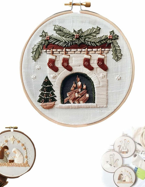 Load image into Gallery viewer, OVLADA Christmas Embroidery Kit DIY Adults&amp;Kids Starter Stamped Pattern White A
