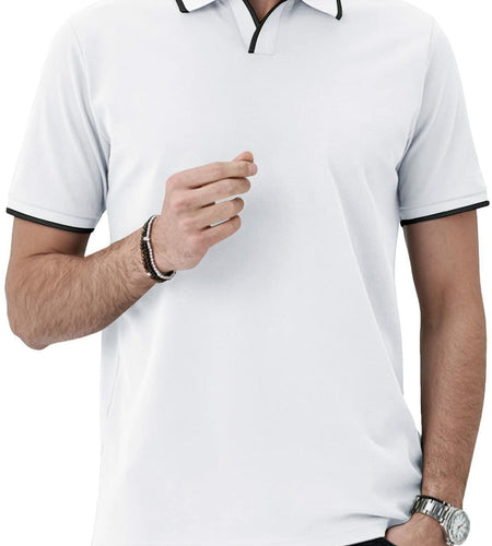 Aiyino Men's Muscle V Neck Polo Shirt Slim Fit Cotton Golf Tee White Size M