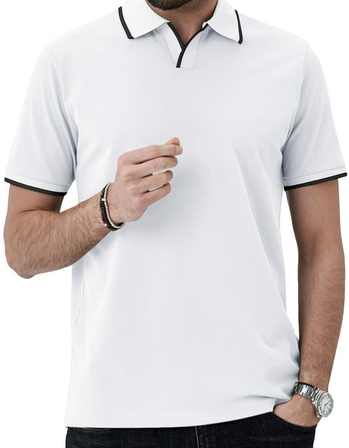 Load image into Gallery viewer, Aiyino Men's Muscle V Neck Polo Shirt Slim Fit Cotton Golf Tee White Size M
