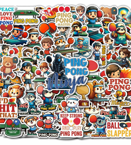BIGZORO 50PCS Ping Pong Table Tennis Stickers Waterproof Vinyl Decals