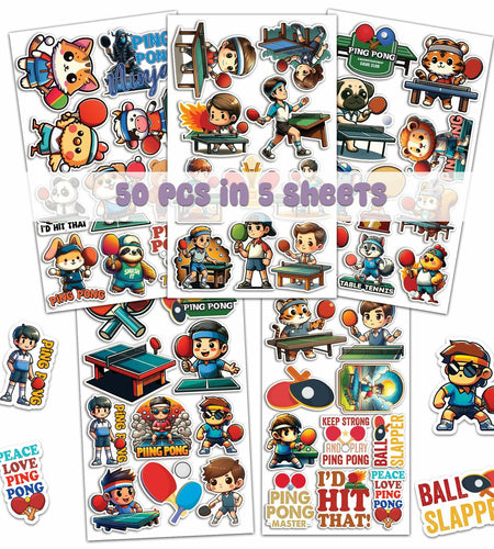 BIGZORO 50PCS Ping Pong Table Tennis Stickers Waterproof Vinyl Decals