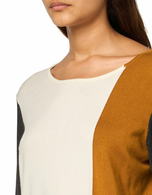 Load image into Gallery viewer, Three Quarters Sleeves Jewel Neck Color Block Sweater Top Multicolor Size L
