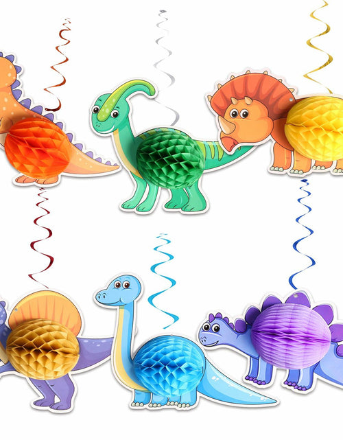 Load image into Gallery viewer, Qquetiee 6 Pcs Dinosaur Birthday Decorations Honeycomb Balls Hanging Swirls
