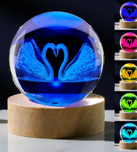 3D Swan Gifts Crystal Ball 60mm Glass Figurine Decor White Crystal