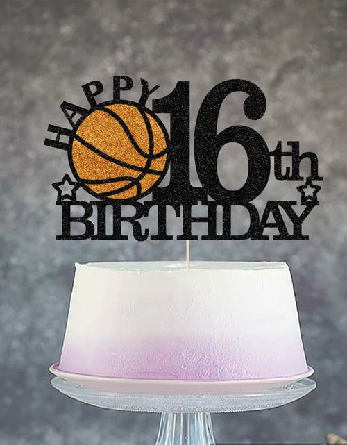Load image into Gallery viewer, Klionjor Basketball 16th Birthday Cake Topper Black Glitter 16 Count Cardboard
