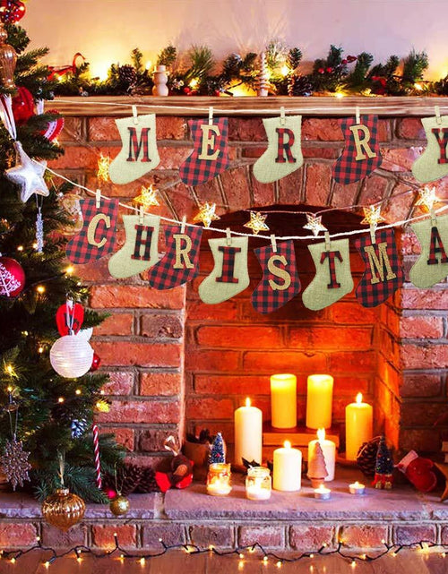 Load image into Gallery viewer, KINNJAS Merry Christmas Burlap Sock Banner 28 Piece Cotton Decoration
