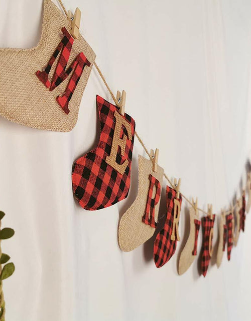 Load image into Gallery viewer, KINNJAS Merry Christmas Burlap Sock Banner 28 Piece Cotton Decoration
