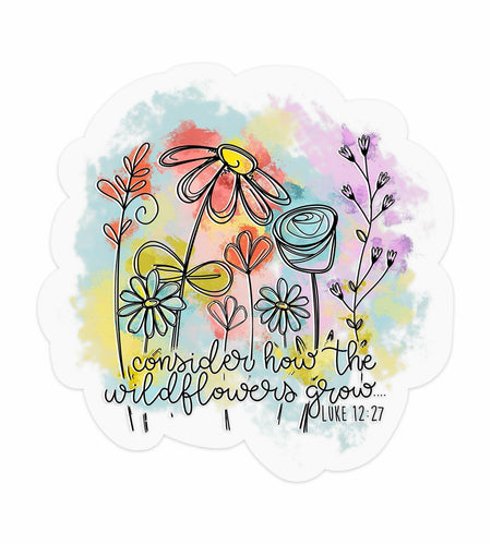 GODLY WORSHIP 3PCs Consider How The Wildflowers Grow Sticker Luke 12:27 3 Inch
