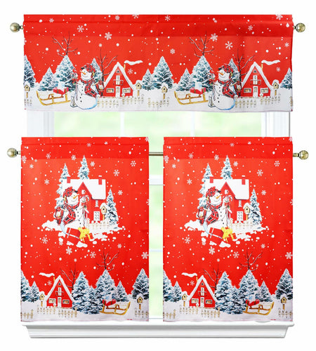 aiwkjdns 3 Piece Christmas Kitchen Window Curtains Set Red Rayon 27.5x36 in