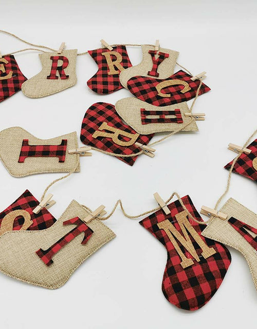 Load image into Gallery viewer, KINNJAS Merry Christmas Burlap Sock Banner 28 Piece Cotton Decoration
