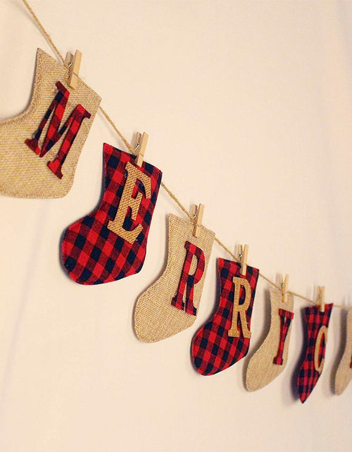 Load image into Gallery viewer, KINNJAS Merry Christmas Burlap Sock Banner 28 Piece Cotton Decoration
