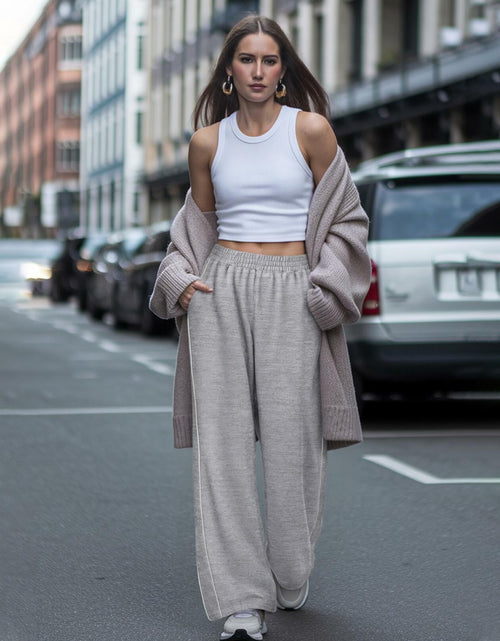 Load image into Gallery viewer, NIMIN Women's Wide Leg Sweatpants High Waist Cotton Light Grey Size S
