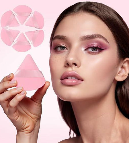 PAGOCI 6pcs Powder Puff Triangle Velour Makeup Sponges Pink Foundation Blender