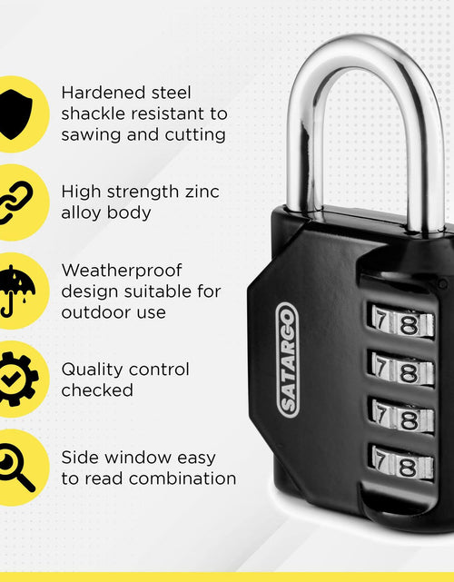 Load image into Gallery viewer, Satargo 4 Digit Combination Lock Cut Resistant Gym Padlock Yellow 2 Pack

