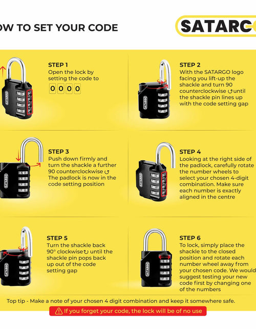 Load image into Gallery viewer, Satargo 4 Digit Combination Lock Cut Resistant Gym Padlock Yellow 2 Pack
