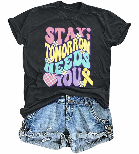 FAYALEQ Suicide Awareness Women Shirt Dark Grey Letter Print Size L
