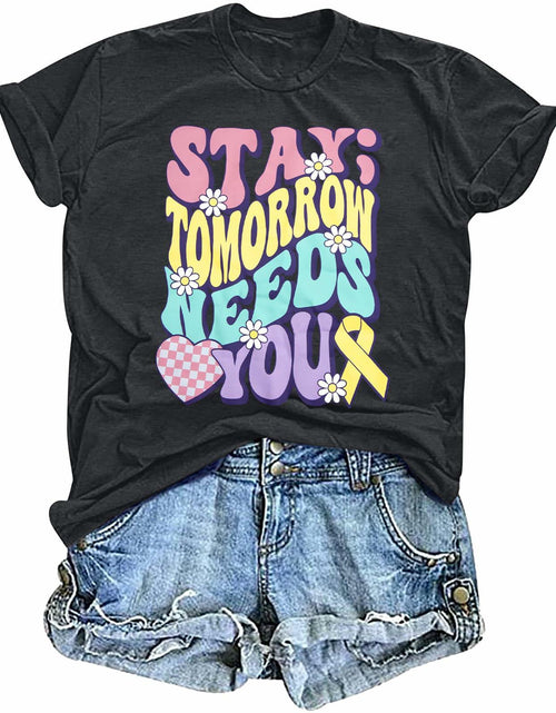 Load image into Gallery viewer, FAYALEQ Suicide Awareness Women Shirt Dark Grey Letter Print Size L
