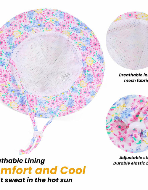 Load image into Gallery viewer, Huuflyty Baby Girl Adjustable Sun Hat Wide Brim UPF 50+ Floral Khaki Size 6-24M
