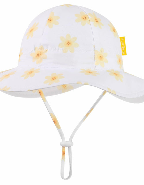 Load image into Gallery viewer, Huuflyty Baby Girl Adjustable Sun Hat Wide Brim UPF 50+ Floral Khaki Size 6-24M
