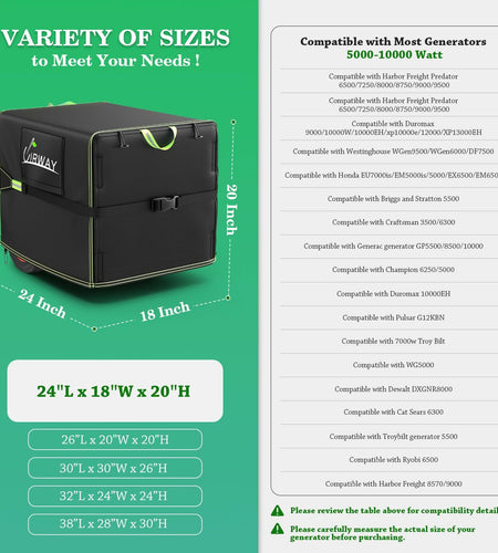UIRWAY Generator Cover Waterproof 24x18x20in 600D UV-Resistant Heavy Duty