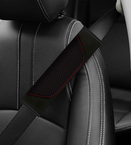 MVJAA Carbon Fiber Leather Seat Belt Covers, Thickening Pad, 2 Pack Black