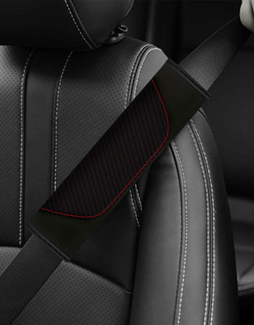 Load image into Gallery viewer, MVJAA Carbon Fiber Leather Seat Belt Covers, Thickening Pad, 2 Pack Black
