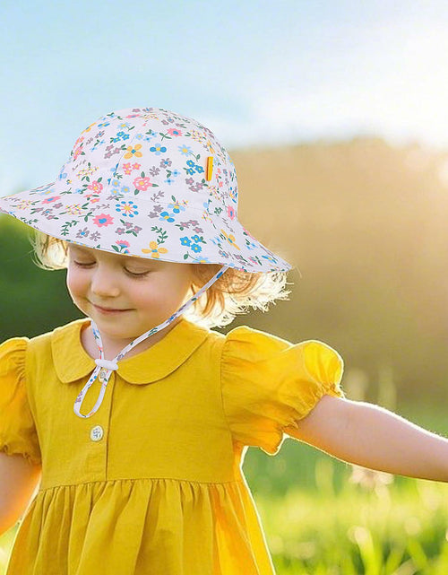 Load image into Gallery viewer, Huuflyty Baby Girl Adjustable Sun Hat Wide Brim UPF 50+ Floral Khaki Size 6-24M
