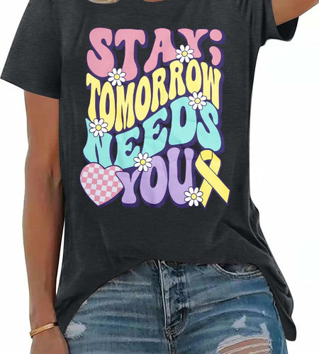 FAYALEQ Suicide Awareness Women Shirt Dark Grey Letter Print Size L
