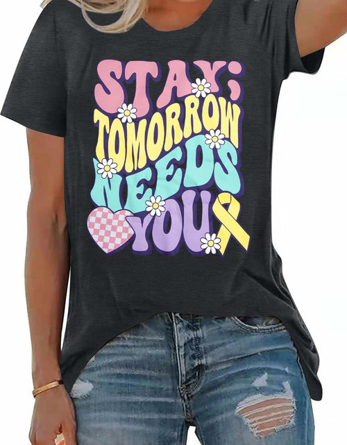 Load image into Gallery viewer, FAYALEQ Suicide Awareness Women Shirt Dark Grey Letter Print Size L
