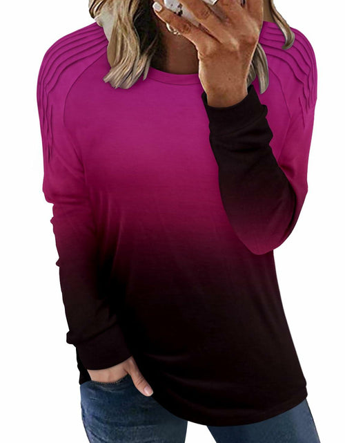 Load image into Gallery viewer, StunShow Womens Long Sleeve Tunic Top Crewneck Gradient Rose Size L
