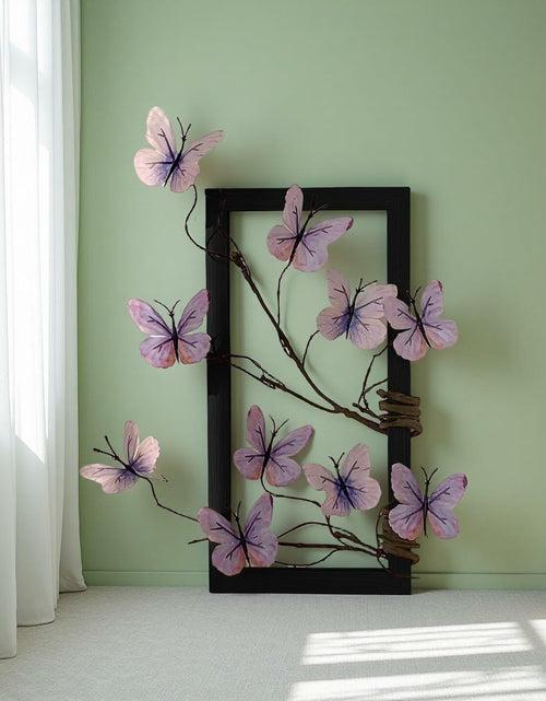 Load image into Gallery viewer, HMKAIJUFUL Handmade Butterfly Wall Art Wood Frame Blue Purple 16x8in
