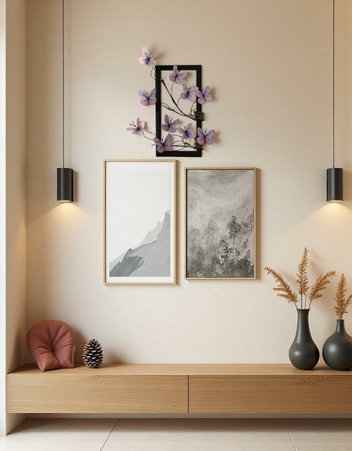 Load image into Gallery viewer, HMKAIJUFUL Handmade Butterfly Wall Art Wood Frame Blue Purple 16x8in
