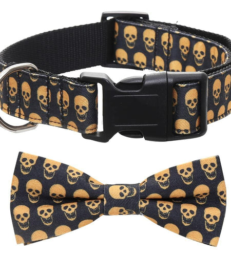 Lamphyface Halloween Dog Collar with Removable Cute Bow Tie Adjustable Cotton L