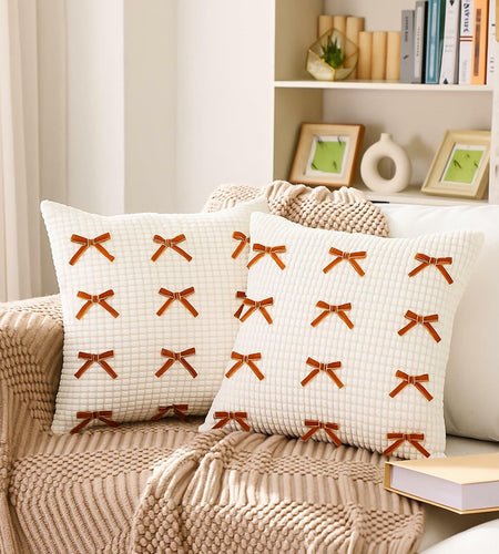 Newwiee Boho Decorative Throw Pillow Covers 18x18 White 2pcs