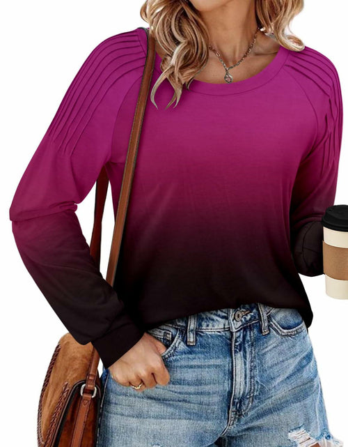 Load image into Gallery viewer, StunShow Womens Long Sleeve Tunic Top Crewneck Gradient Rose Size L

