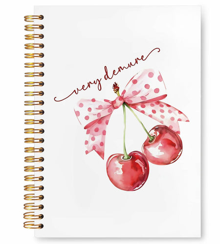 VIIJJUE Coquette Pink Bow Cherry Hardcover Spiral Notebook 5.5x8.3 Inch