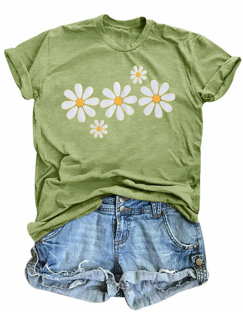 Load image into Gallery viewer, LUKYCILD Daisy Graphic Short Sleeve Summer Shirt Top Green Size M
