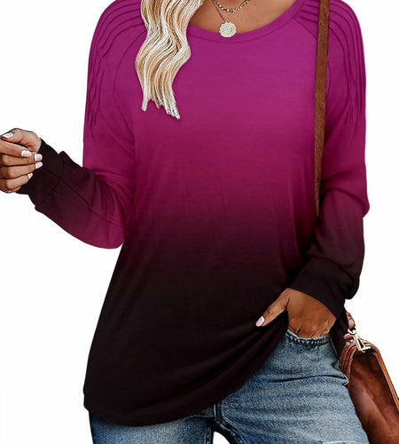StunShow Womens Long Sleeve Tunic Top Crewneck Gradient Rose Size L